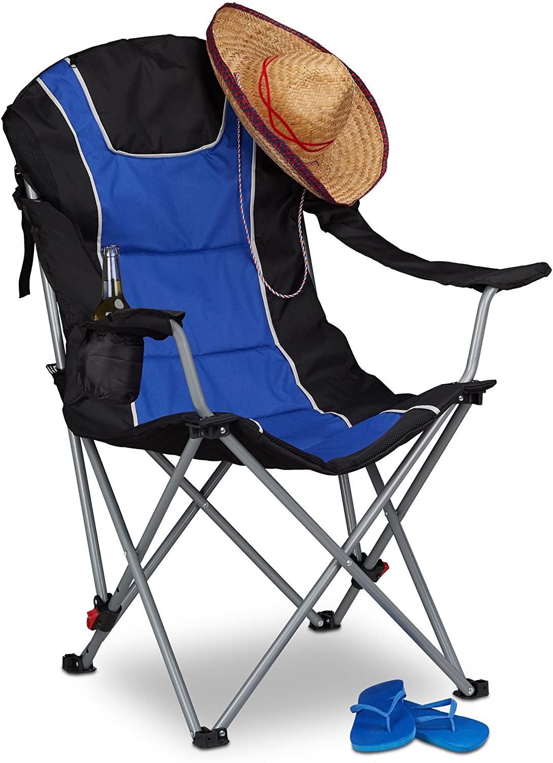 Relaxdays Foldable Camping Chair, Padded Adjustable Backrest, Folding Fishing Seat, 108 x 90 x 72 cm, Blue-Black - Image 3