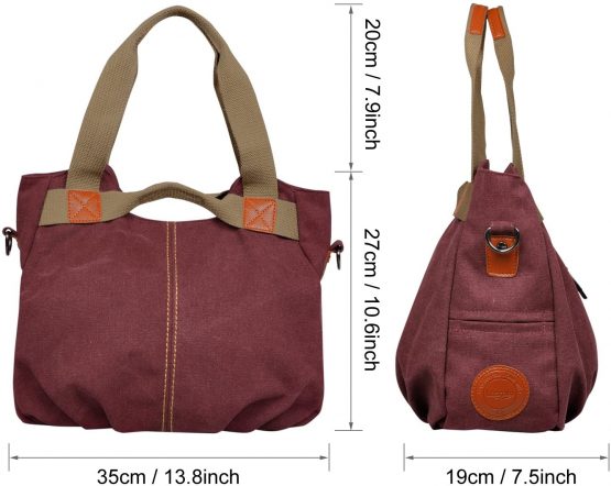 LOSMILE Women's Handbag, Canvas Shoulder Bag Top Handle Bags Satchels Beach Tote Bag Cross Body Bags. (Burgundy) - Image 3