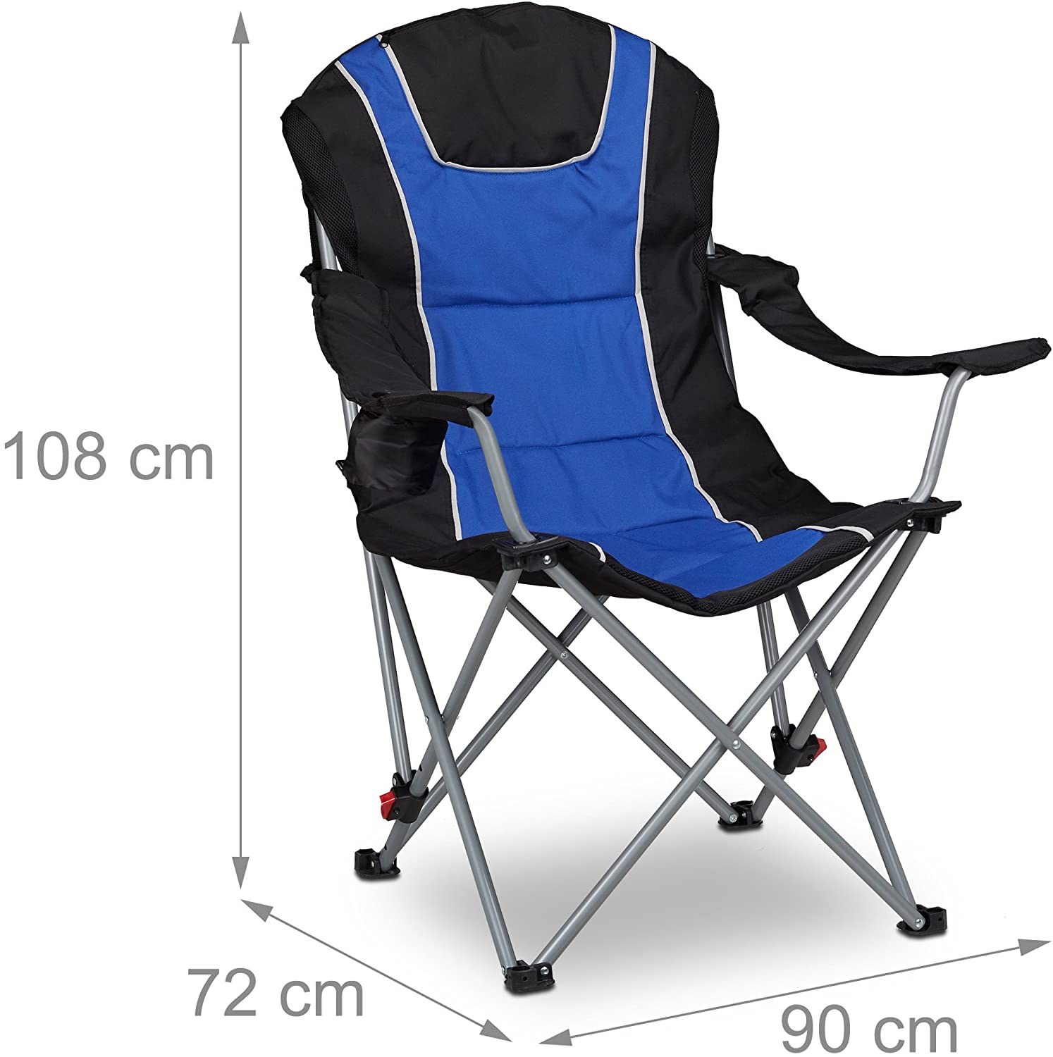 Relaxdays Foldable Camping Chair, Padded Adjustable Backrest, Folding Fishing Seat, 108 x 90 x 72 cm, Blue-Black - Image 4