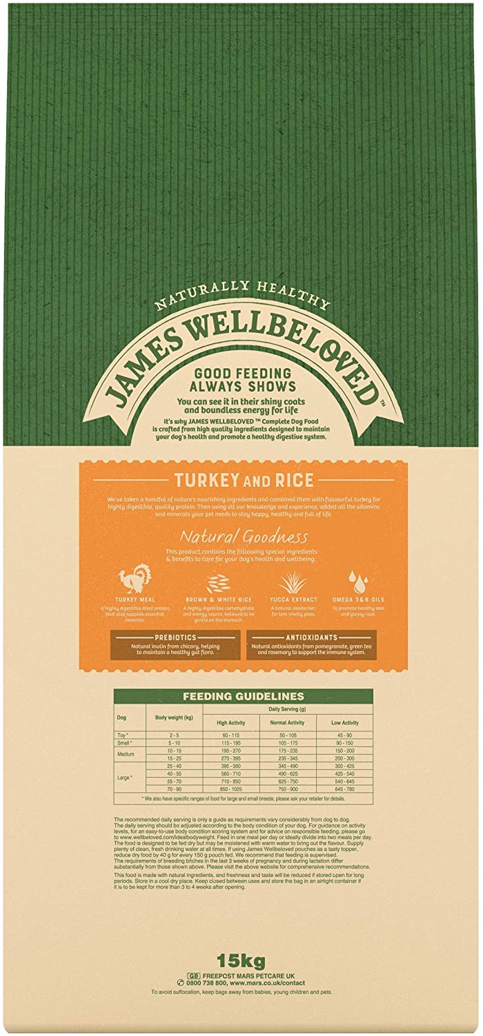 JAMES WELLBELOVED - Hypoallergenic Adult Dry Dog Food - 15 kg - Turkey & Rice - Bulk Dog Food Pack, Brown, 15 kg (Pack of 1) - Image 2