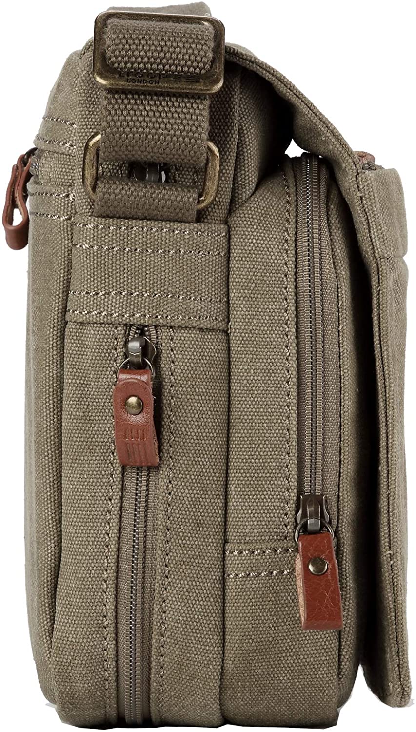Troop London TRP0220 Classic Canvas Across Body Bag Khaki - Image 4