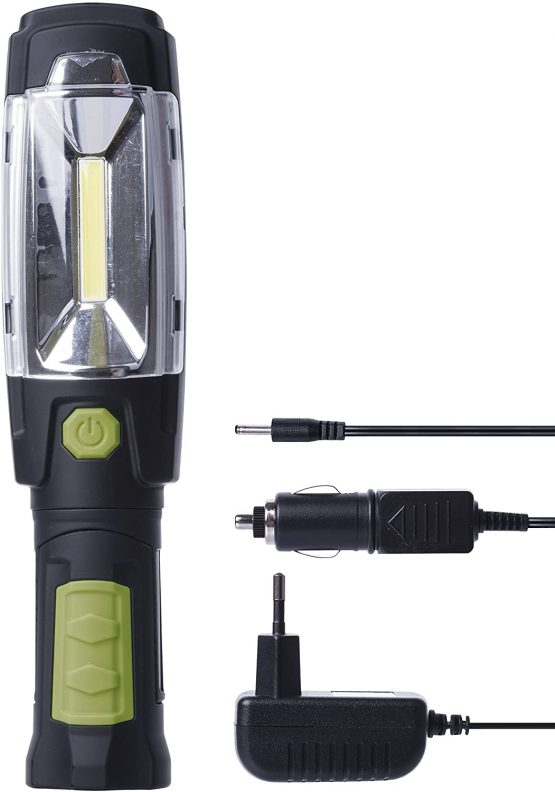 EMOS COB LED Workshop Magnet and Hook, 40 Hours Life, Luminous Flux, 160 Lumens, 20 m Light Distance, Battery Operated, Black, Green