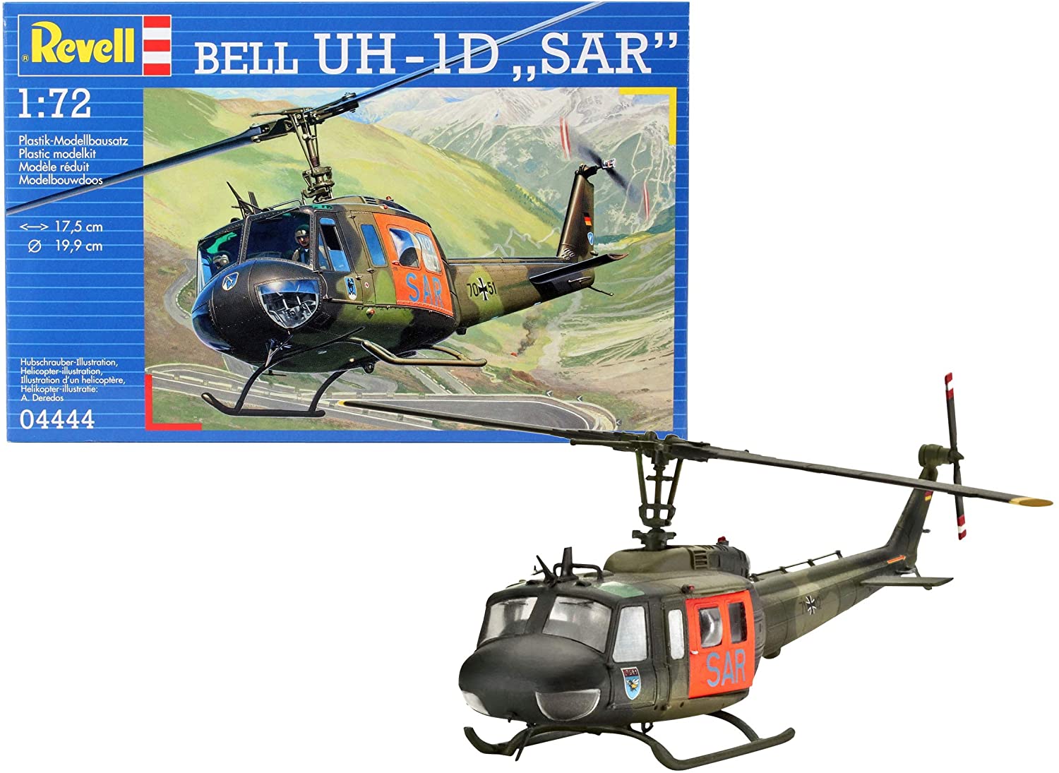 Revell 04444 Bell UH-1D SAR 1:72 Scale Unbuilt/Unpainted Plastic Model Kit, Multi-color, Stk