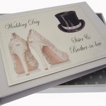 White Cotton Cards Sister and Brother-in-Law Wedding Day Tiny Album (Top Hat/Shoes)