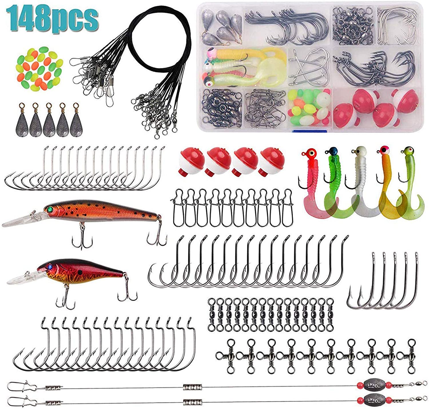 148pcs Saltwater Surf Fishing Hooks Kit Tackle Box with Surf Fishing