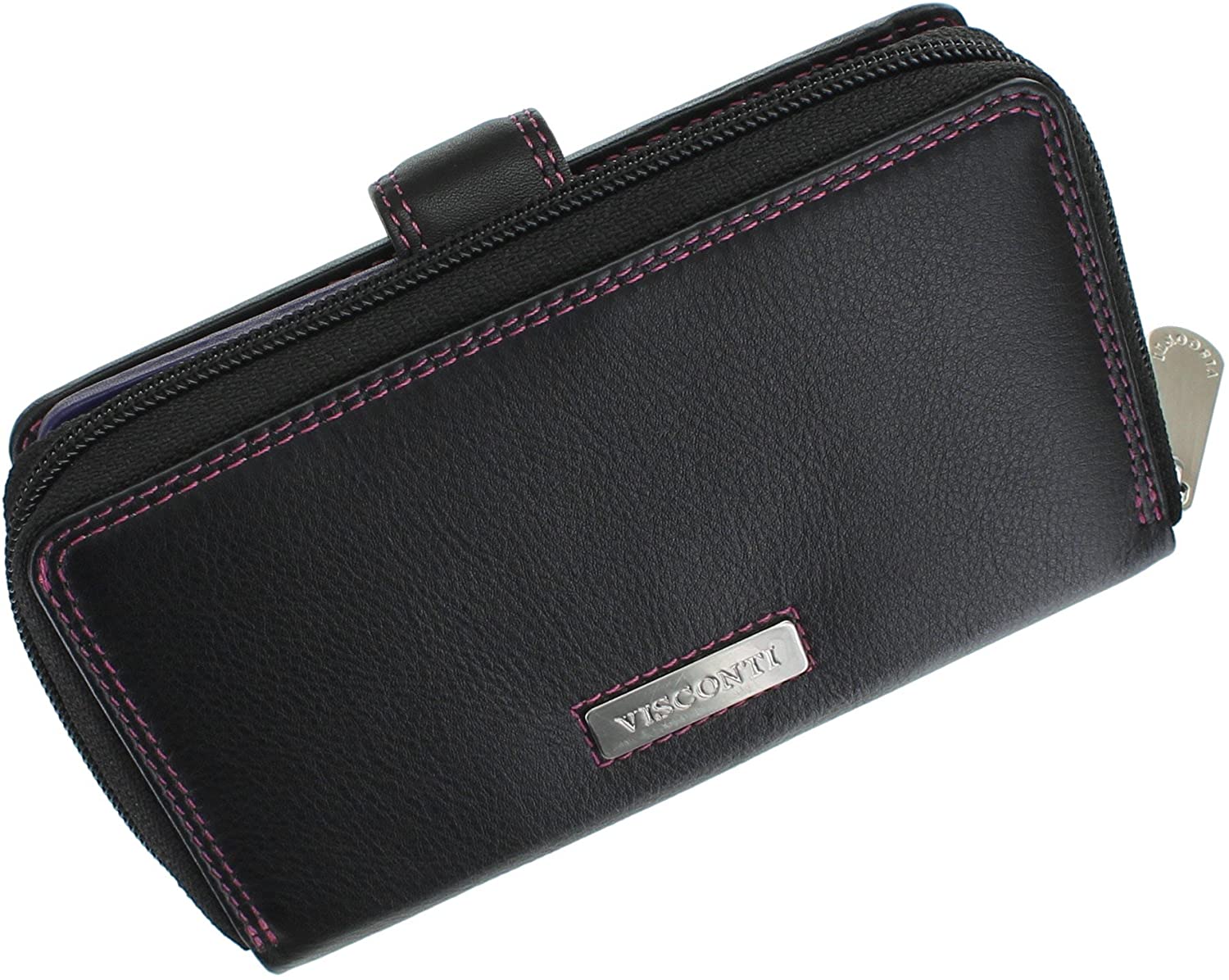 VISCONTI Soft Leather Rio Ladies Purse Style R13 Black/Purple/Berry - Image 2