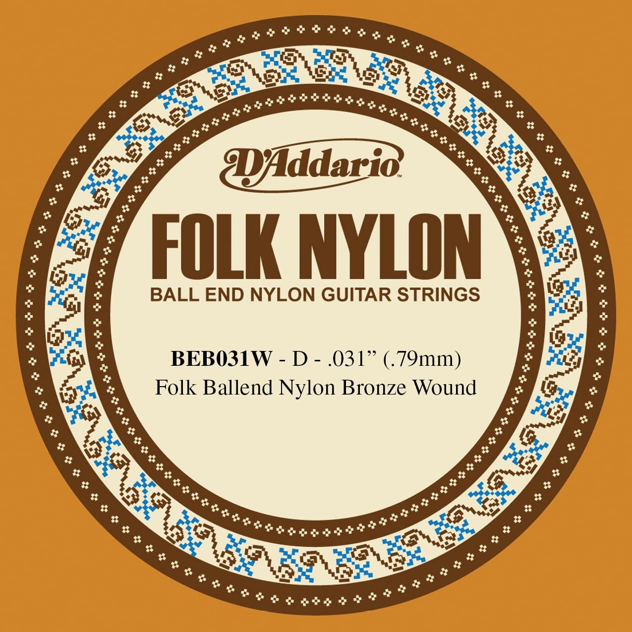 D'Addario BEB031W .031 Folk Single Nylon String with Ball End for Guitar - Bronze Wound