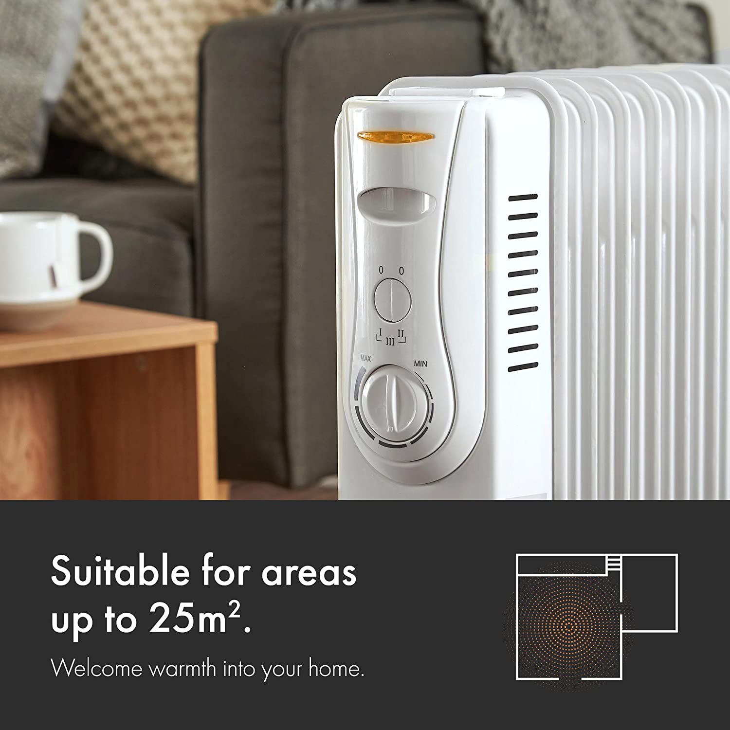 VonHaus Oil Filled Radiator 9 Fin, Oil Heater Portable Electric Free Standing 2000W for Home Office, Any Room - Image 3