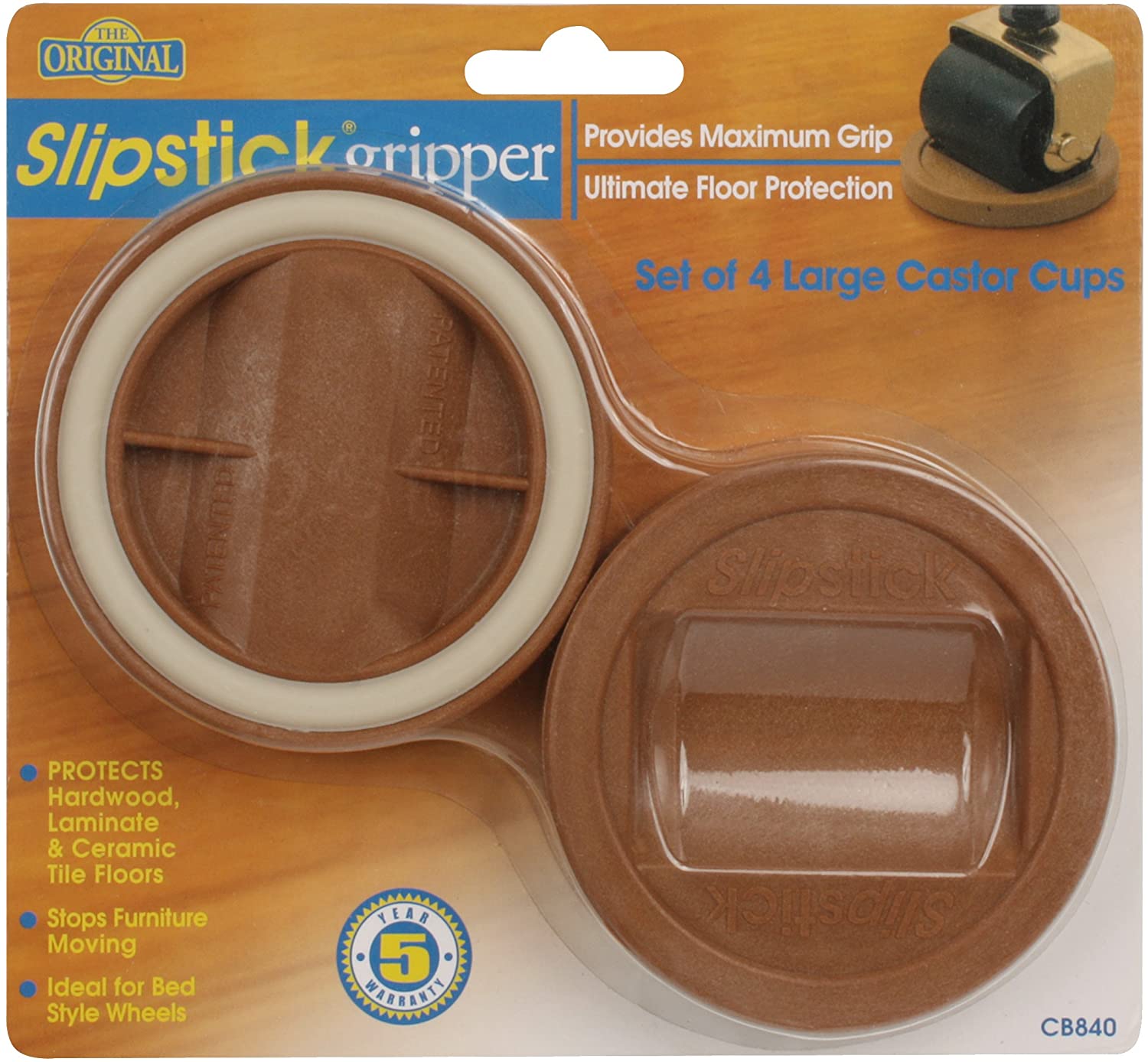 Slipstick CB840 Bed Roller / Furniture Wheel Gripper Castor Cups (Set of 4) 84 mm Round Caster Cup Floor Protectors, Caramel - Image 4