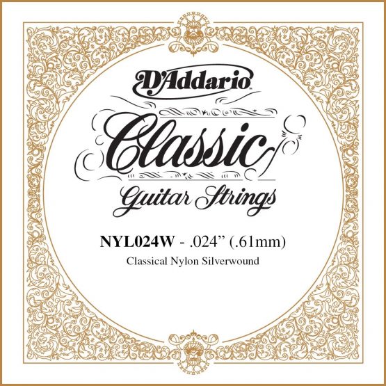 D'Addario .024 Silver Plated Copper Single String for Classical Guitar