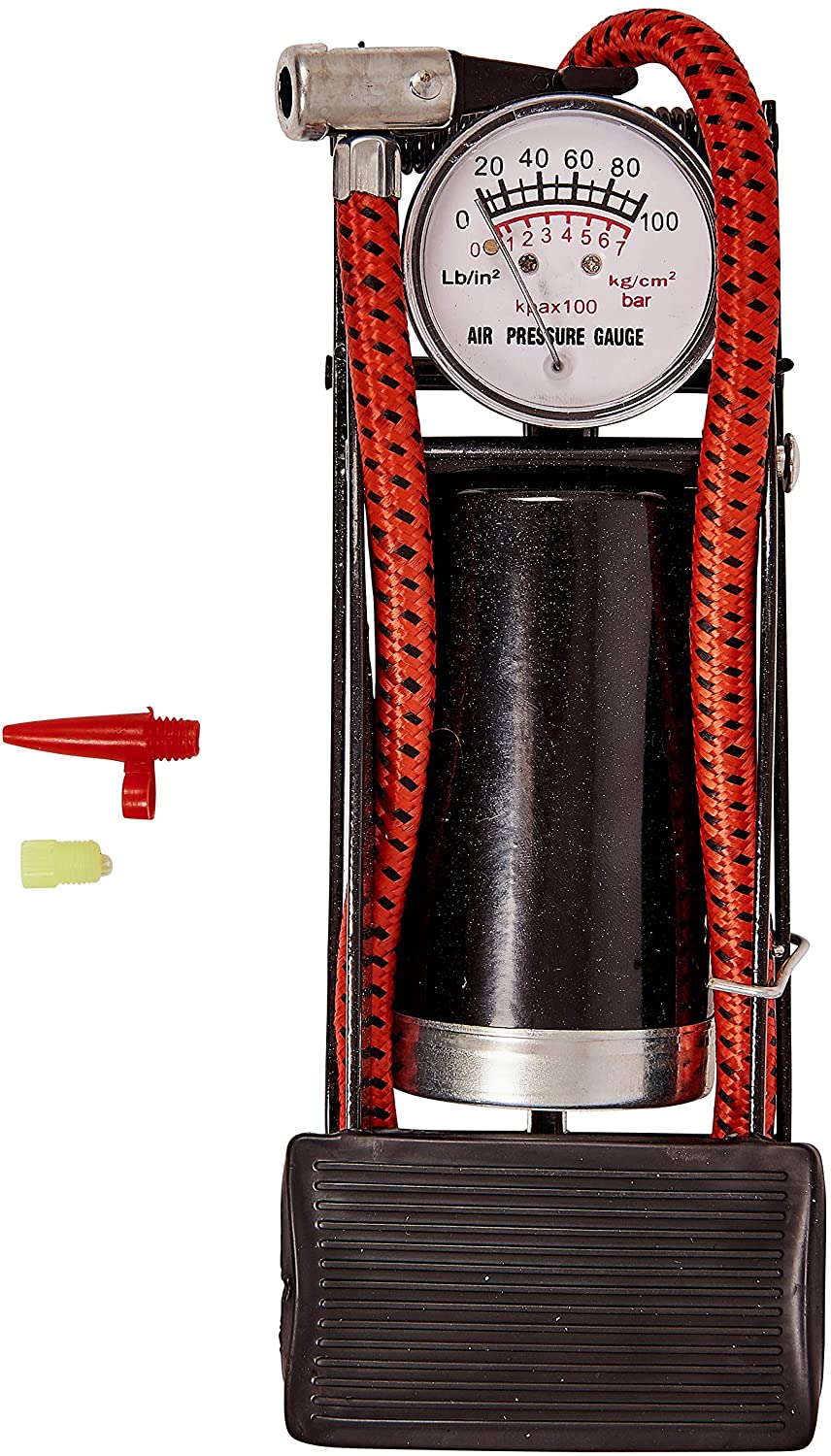 Amtech I9450 Foot pump with gauge, Black & Red