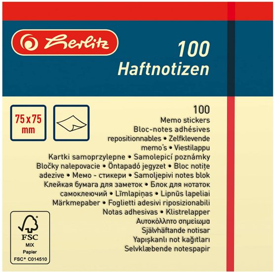 Herlitz 75 x 75 mm Memo Stickers - Yellow