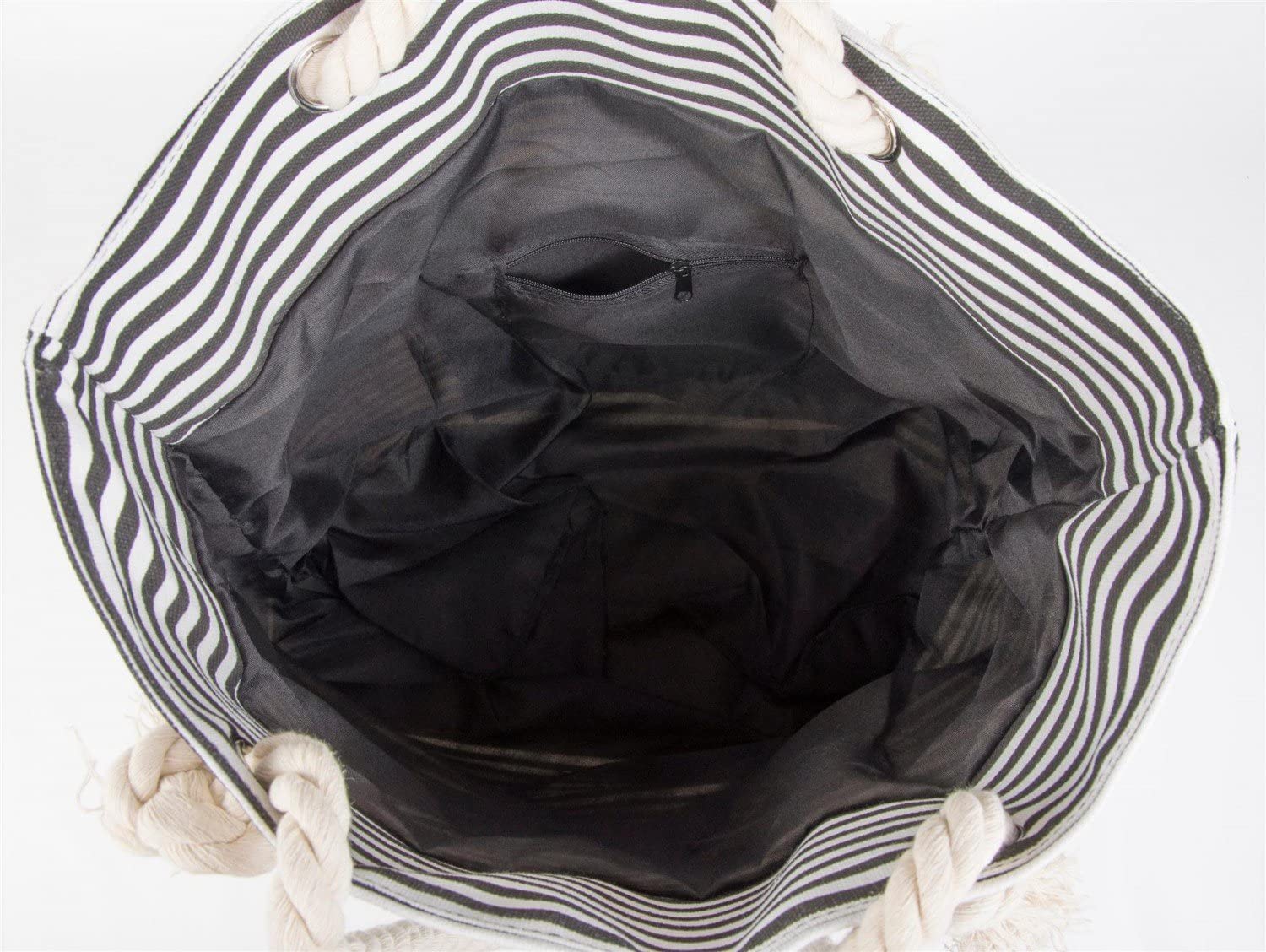 styleBREAKER striped look beach bag with star, sling bag, shopper, women 02012037, color:Black-White/Green - Image 3