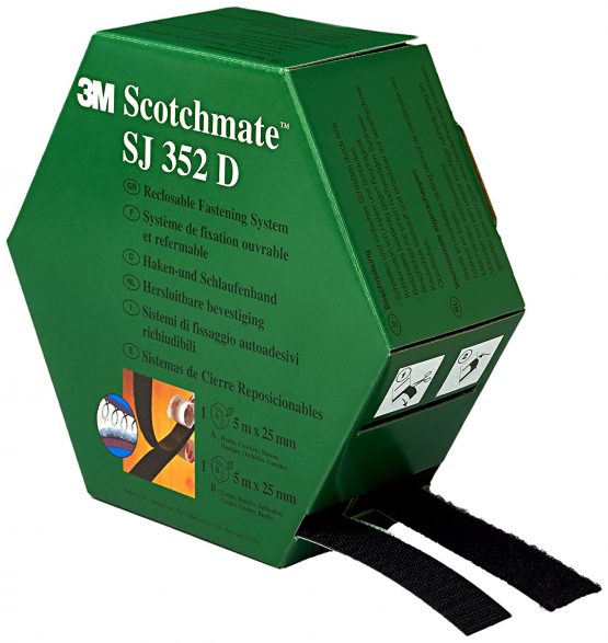 3M Hook & Loop Reclosable Fastener SJ352D - offers a simple alternative to zips, screws, snaps, hooks, bolts and more - best suited for indoor use - 2 x 25mm x 5m, Black (1 Dispenser Box)