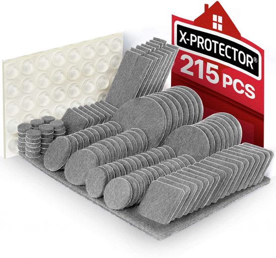 Furniture Pads 215 pcs X-PROTECTOR Felt Furniture Pads - Furniture Floor Protectors Felt Pad –Premium Furniture Felt Pads - Chair Leg Floor Protectors Felts Furniture Feet +64 Rubber Bumpers Pads