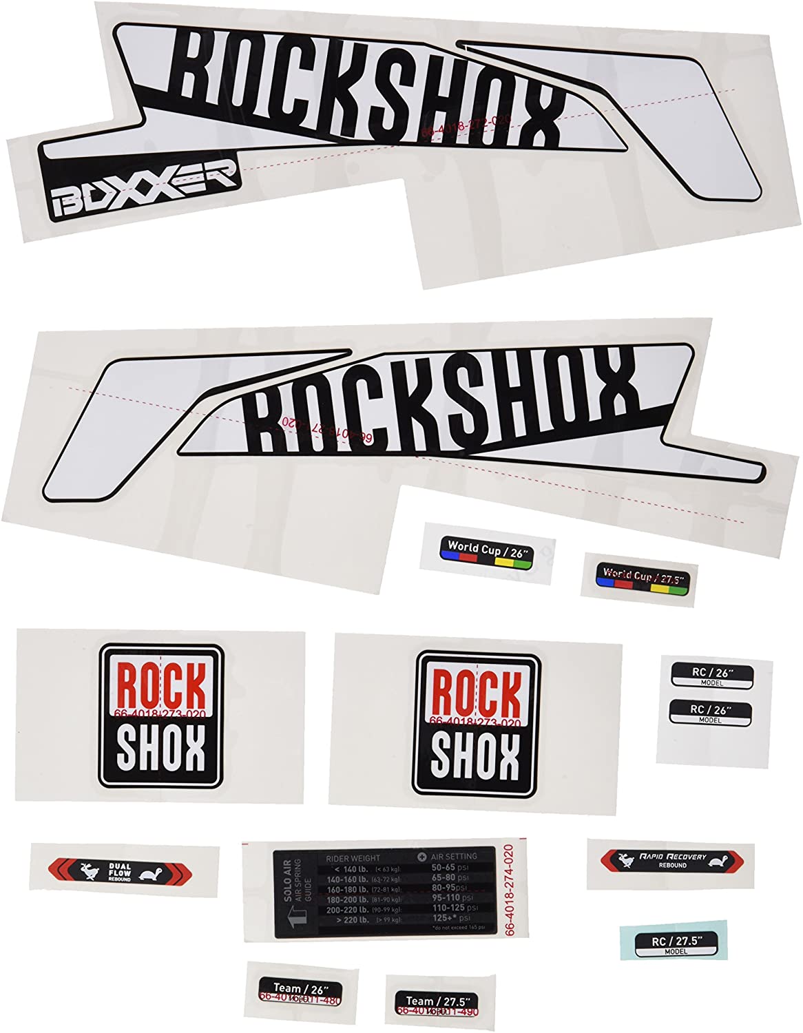 Rock Shox Decal Kit Boxxer 26 inch/275 inch Lower Leg B1, 114318003387 - White/Black