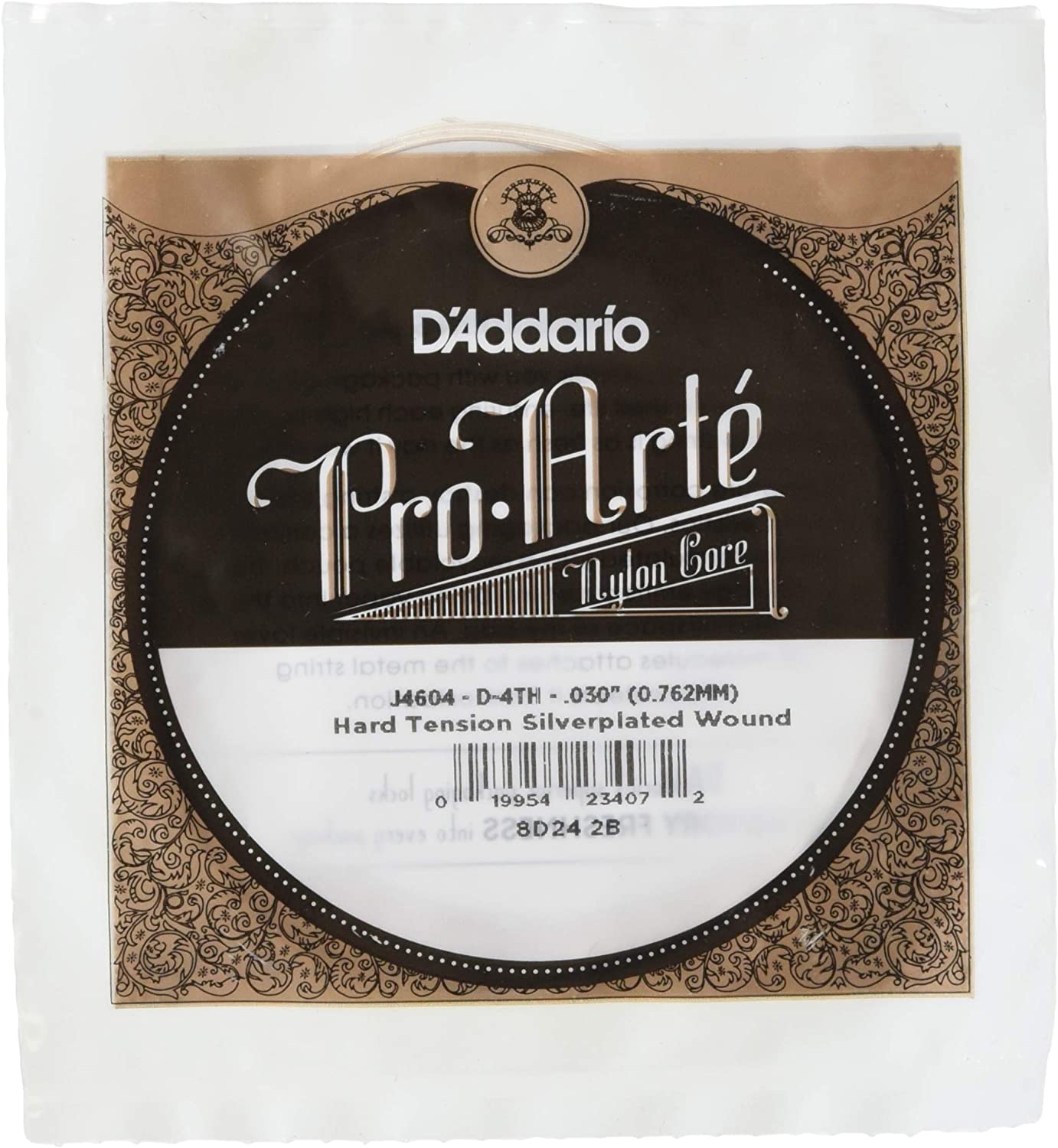 D'Addario J4604 Pro-Arte Nylon Hard Tension Single Fourth String for Classical Guitar, Natural