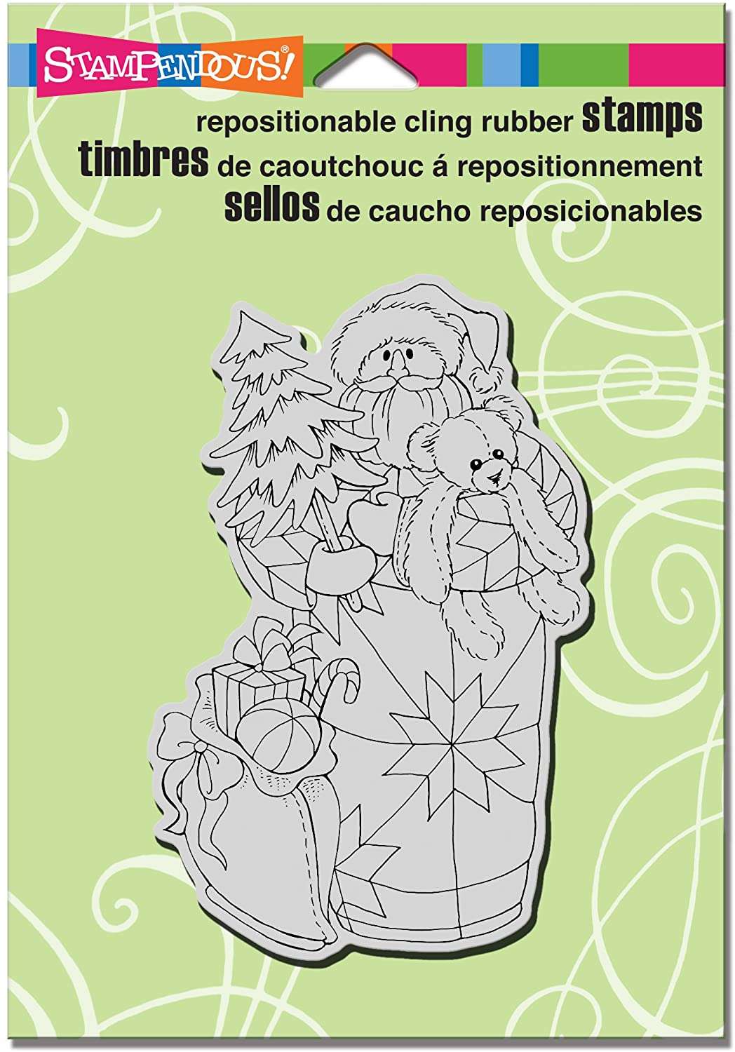 Stampendous Cling Stamp 4.75 x 4.5-inch, Quilted Santa, Transparent