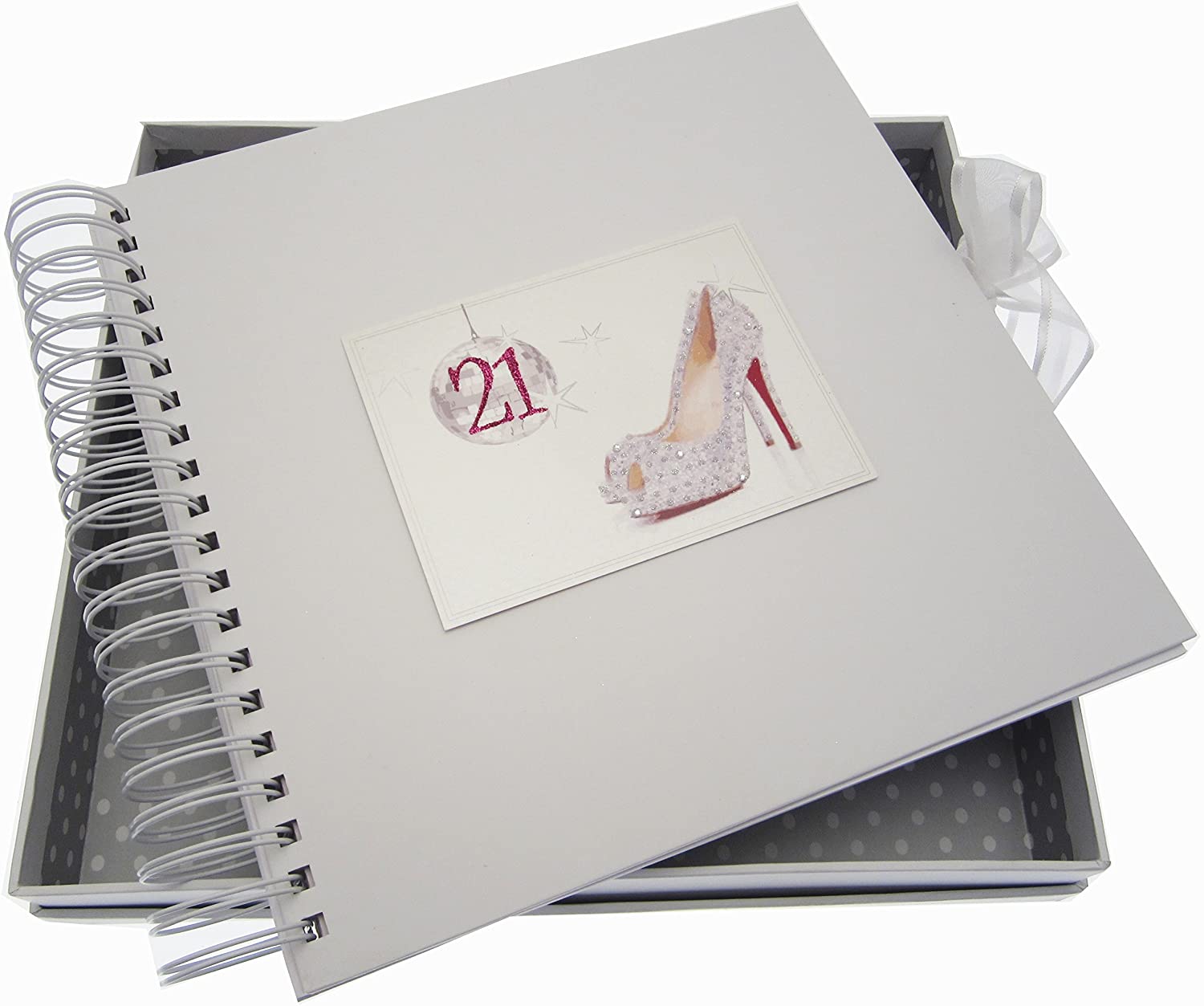 White Cotton Cards 21st Birthday Card and Memory Book Glitter Ball and Shoes