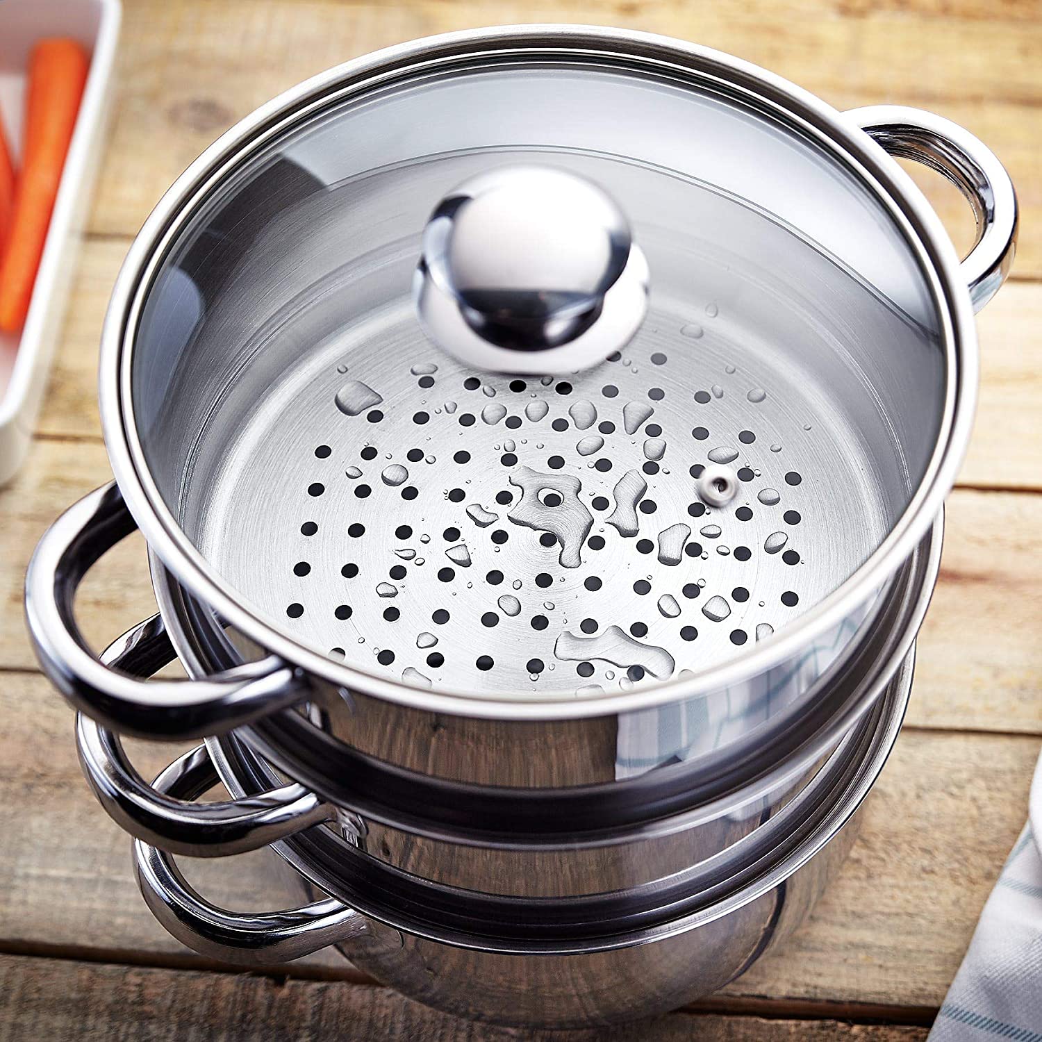 Judge Essential 3-Tier Stainless Steel Steamer- 16cm Food Steamer Pot, Silver, 16cm Steamer - Image 3