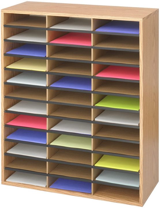 Safco Medium Oak Wood/Corrugated Literature Organiser with 36 Compartment - Image 2
