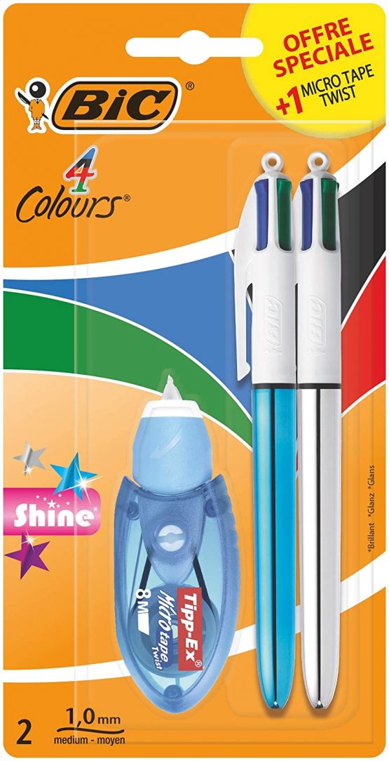 Bic 4 Colours Shine Unisex Fashion 4C 1 Tape Free Twist Retractable Ballpoint Pen with Three Colours
