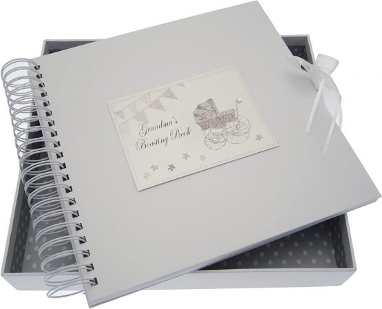 White Cotton Cards Grandma's Boasting Card/Memory Book (Silver Pram and Bunting)