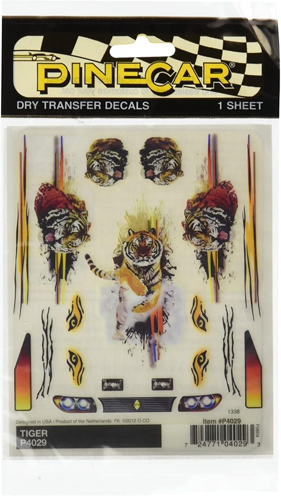 Woodland Scenics Pine Car Derby Dry Transfer Decal 4 x 5-inch Sheet-Tiger