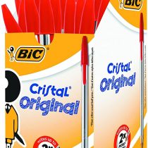 BIC Cristal Original Ballpoint Pens, Medium Point (1.0mm), Every-Day Writing Pens With Clear Barrel, Red, Box Of 50