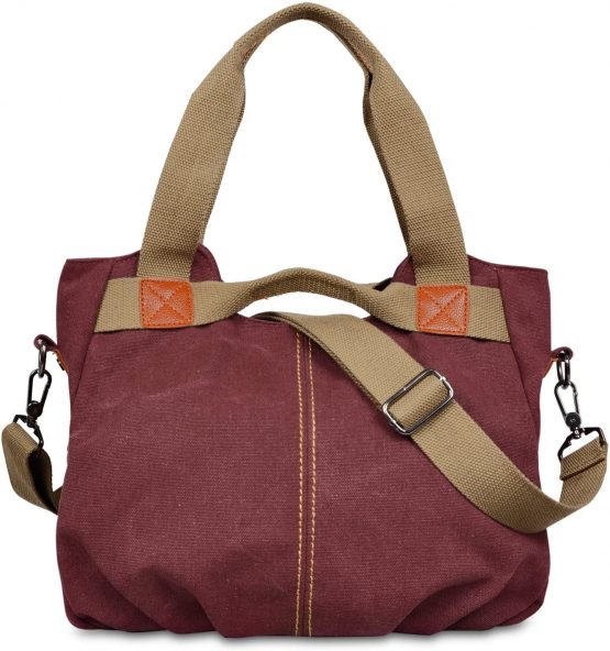 LOSMILE Women's Handbag, Canvas Shoulder Bag Top Handle Bags Satchels Beach Tote Bag Cross Body Bags. (Burgundy) - Image 4