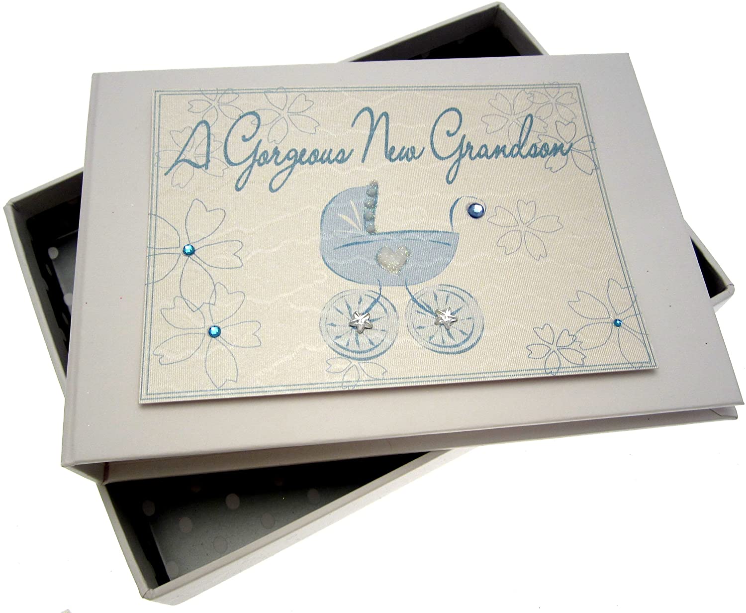 White Cotton Cards New Grand Son Tiny Photo Album (Blue Pram)