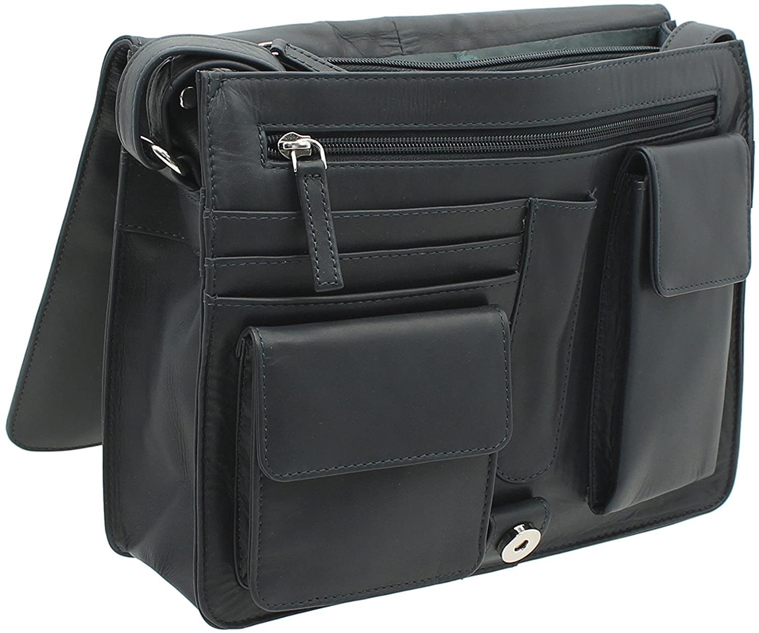 VISCONTI Leather Organiser Bag 754 Navy - Image 4