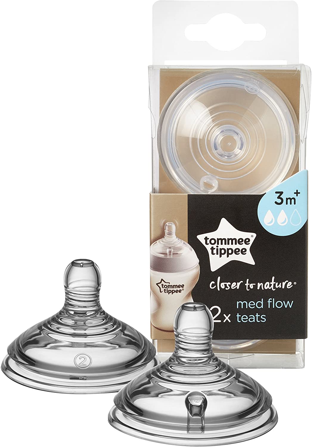 Tommee Tippee Closer to Nature Baby Bottle Teats, Breast-Like, Anti-Colic Valve, Soft Silicone, Medium-Flow, 3m+, Pack of 2 - Image 2