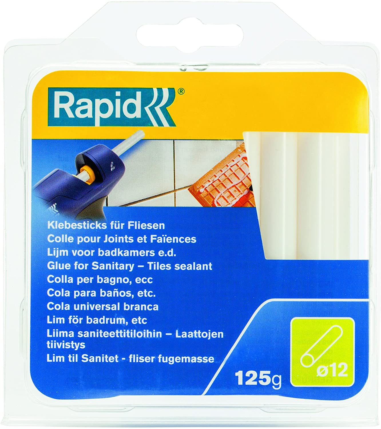 Rapid White Hot Glue Sticks for Sanitary Diameter: 12 mm, Length: 94 mm, 125 g, 40107359, 14 Sticks - 94mm