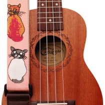 MUSIC FIRST Original Design"MISS CAT" Soft Cotton & Genuine Leather Ukulele Strap Ukulele Shoulder Strap (Miss Cat)