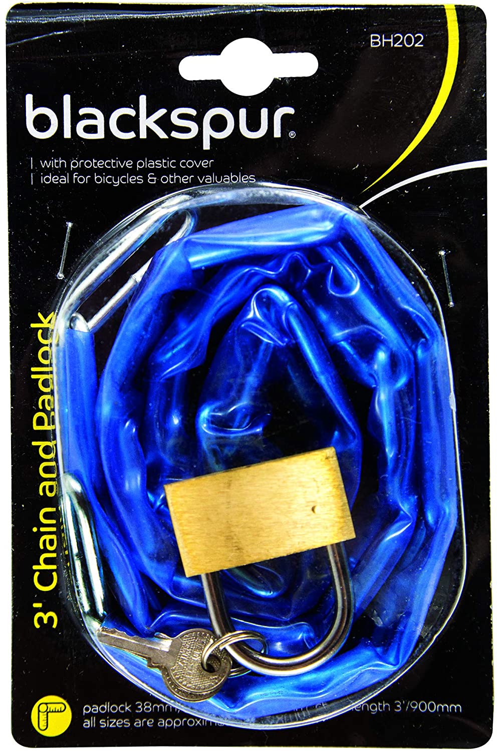 Blackspur BB-BH202 Chain and Padlock, Blue, 3’ L x 3.6mm Gauge