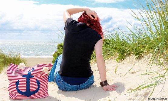 styleBREAKER Striped Look Beach Bag with Anchor, Sling Bag, Shopper, Women 02012038, Color:Blue-White/Red - Image 4