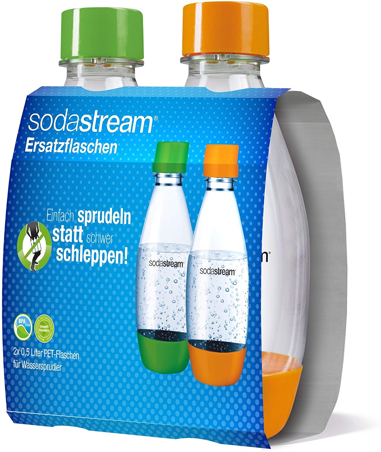sodastream PET bottle 0.5 Litre 1748200490, Duo Pack, Green/Orange