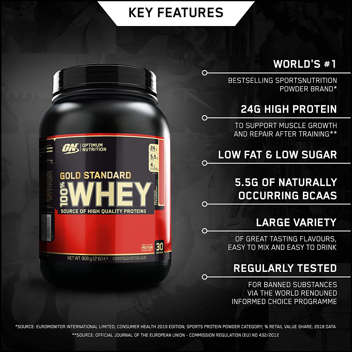 Optimum Nutrition Gold Standard 100% Whey Muscle Building and Recovery Protein Powder With Naturally Occurring Glutamine and BCAA Amino Acids - Image 2