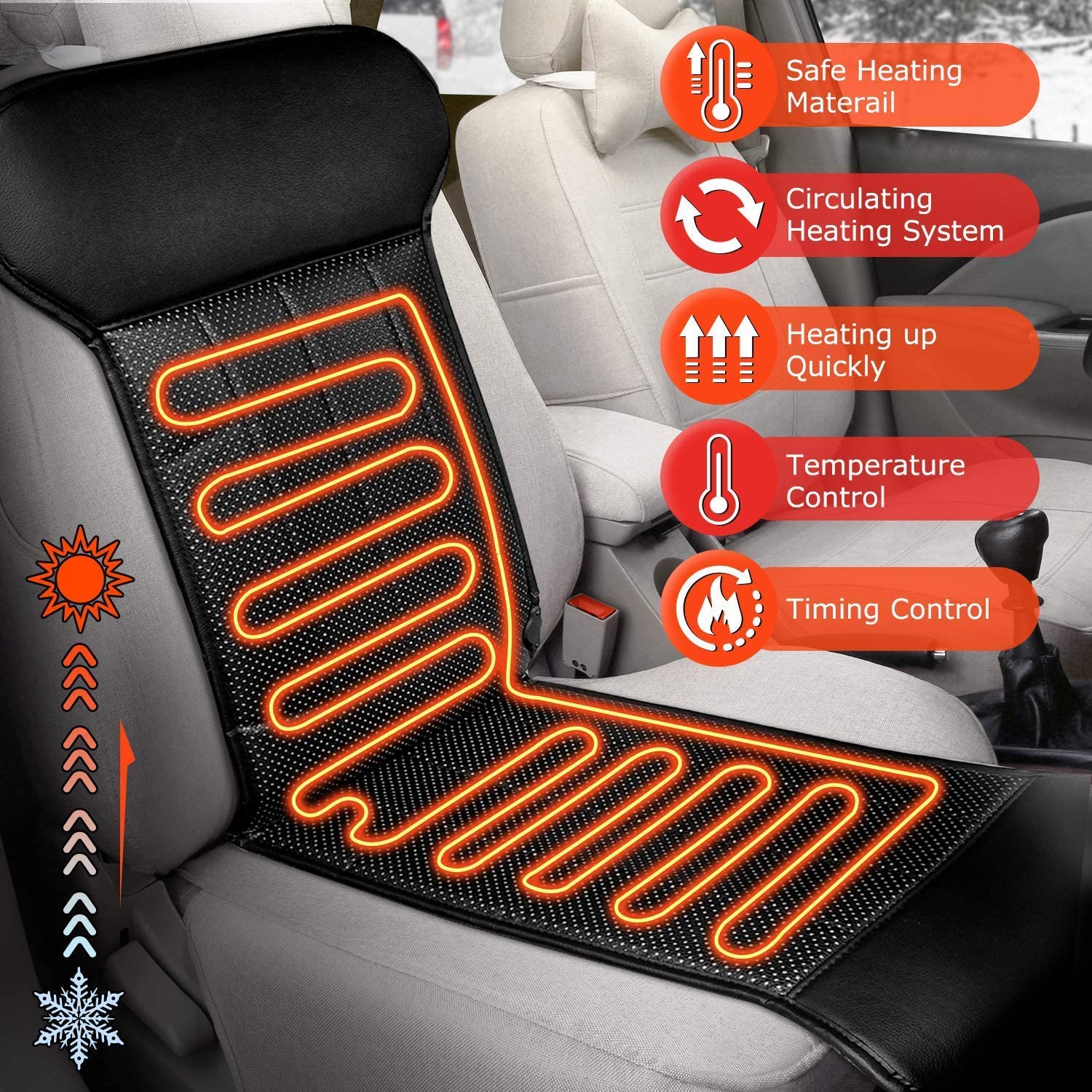 ELUTO Front Seat Covers Car Seat Cushion Summer Universal 12V Car
