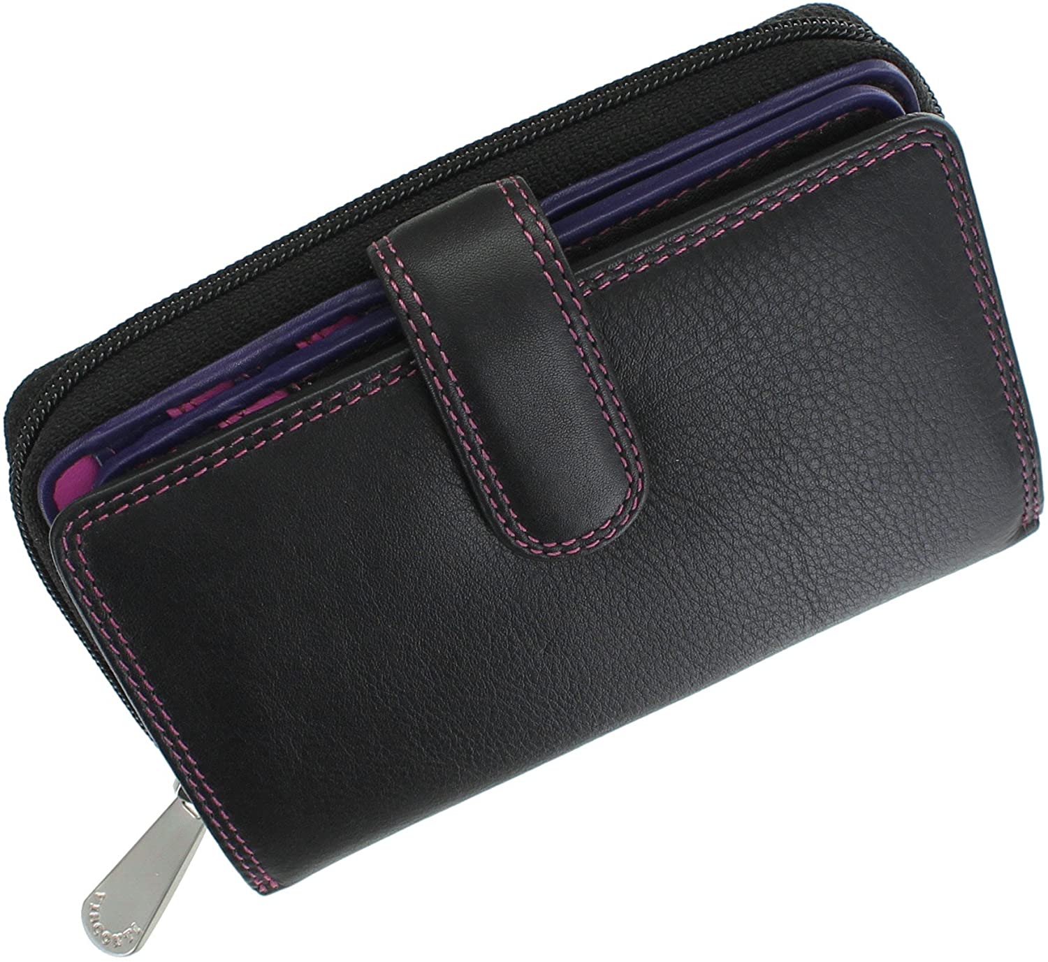 VISCONTI Soft Leather Rio Ladies Purse Style R13 Black/Purple/Berry