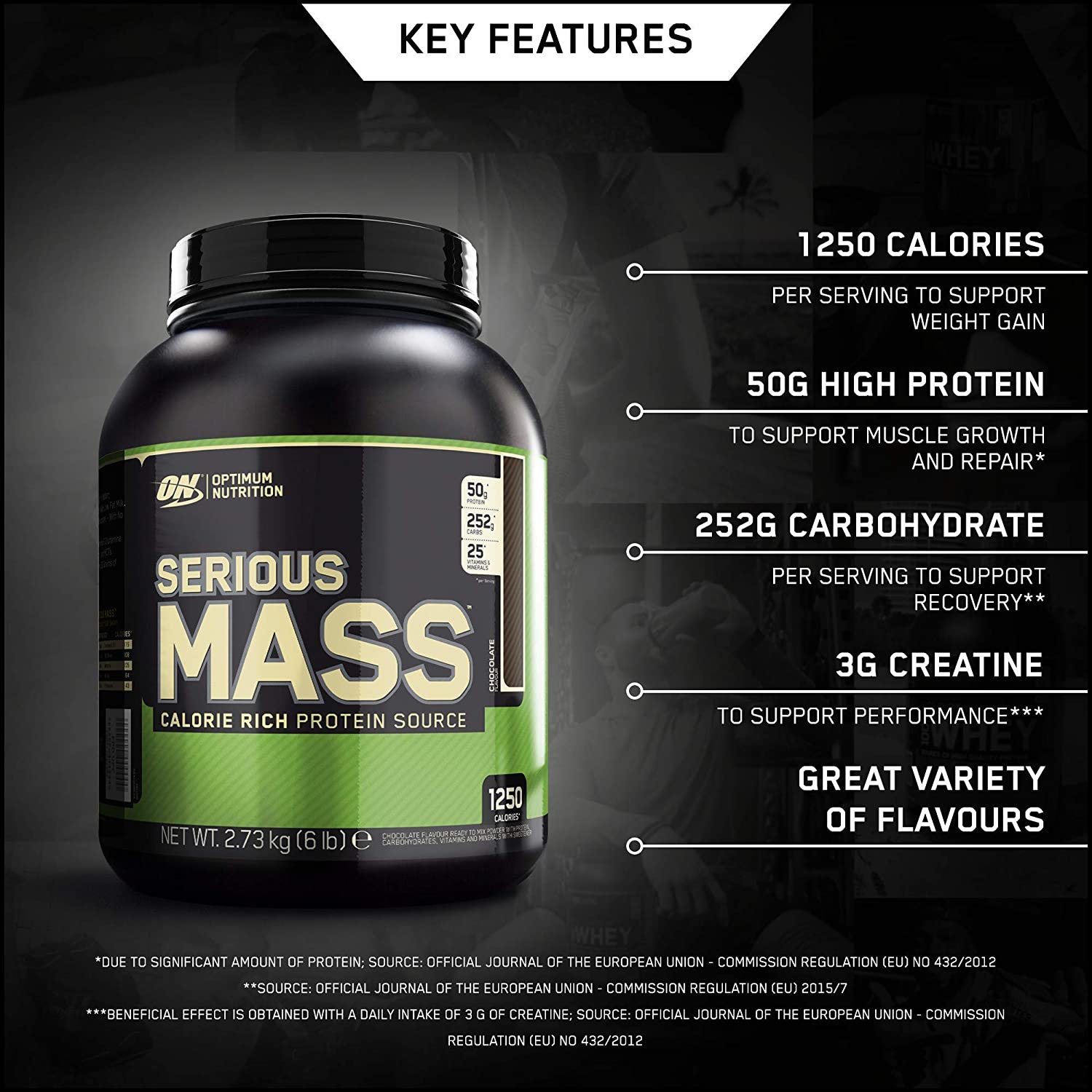 Optimum Nutrition Serious Mass Protein Powder High Calorie Mass Gainer with Vitamins, Creatine and Glutamine, Chocolate - Image 2