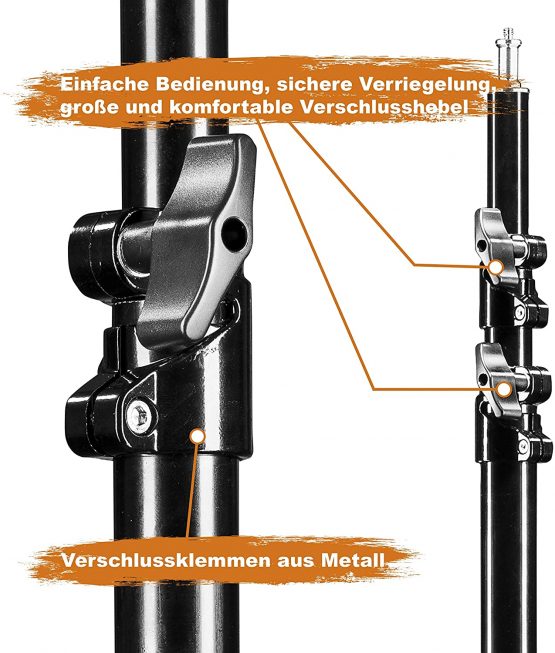 Walimex Pro WT-806 Light Stand (with damping spring system, max. 256 cm, 6 kg Load Capacity, Adjustable, made of aluminium, for Studio Mobile Photography Softbox Reflector Boom) with carry bag - Image 4