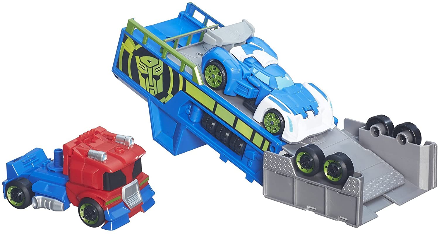Transformers Rescue Bots Optimus Prime Racing Trailer Playset, Blue, Medium - Image 3