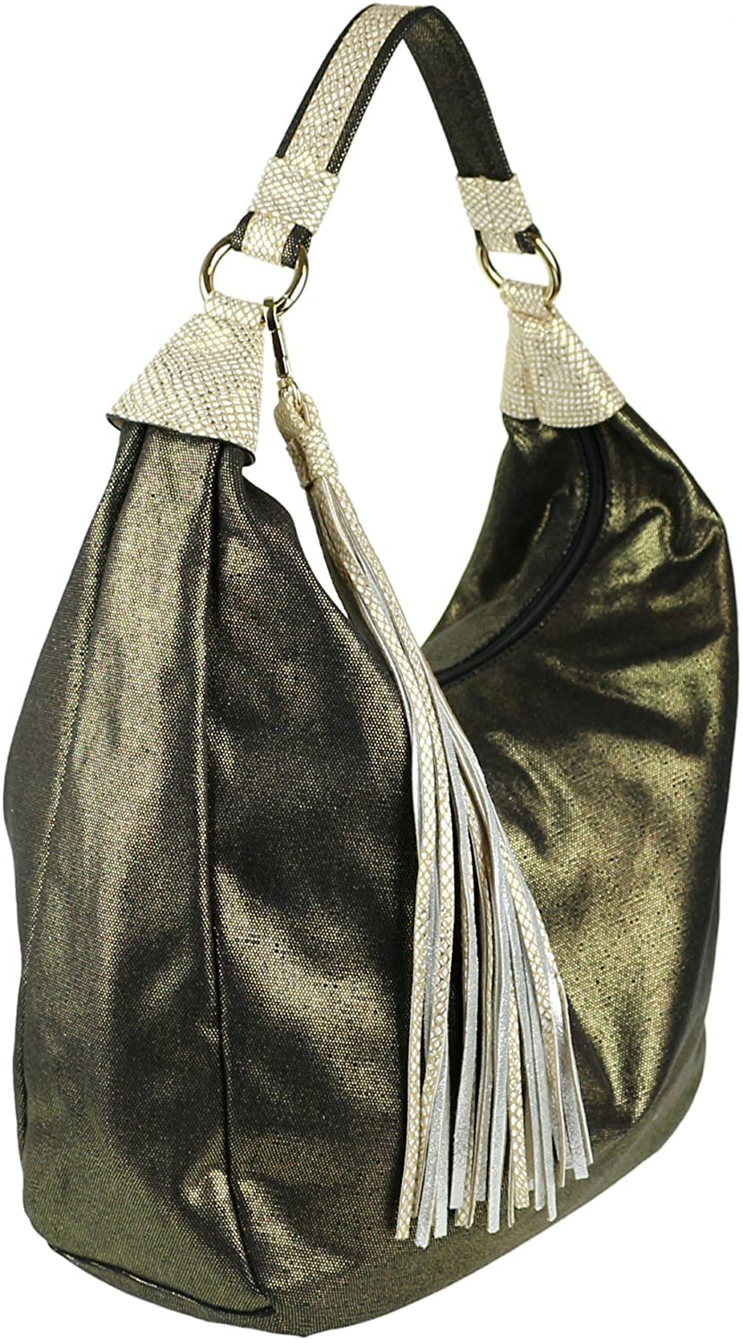 Girly Handbags Womens Snake Skin Shimmer Hobo Bag - Black, W 35, H 42, D 13 cm (W 14, H 17, D 5 inches) - Image 2