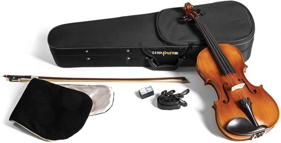 PURE GEWA Violin Set EW Ebony 1/2 set-upped with chin rest, tailpiece with fine tuners, bow, rosin, case with carrying strap