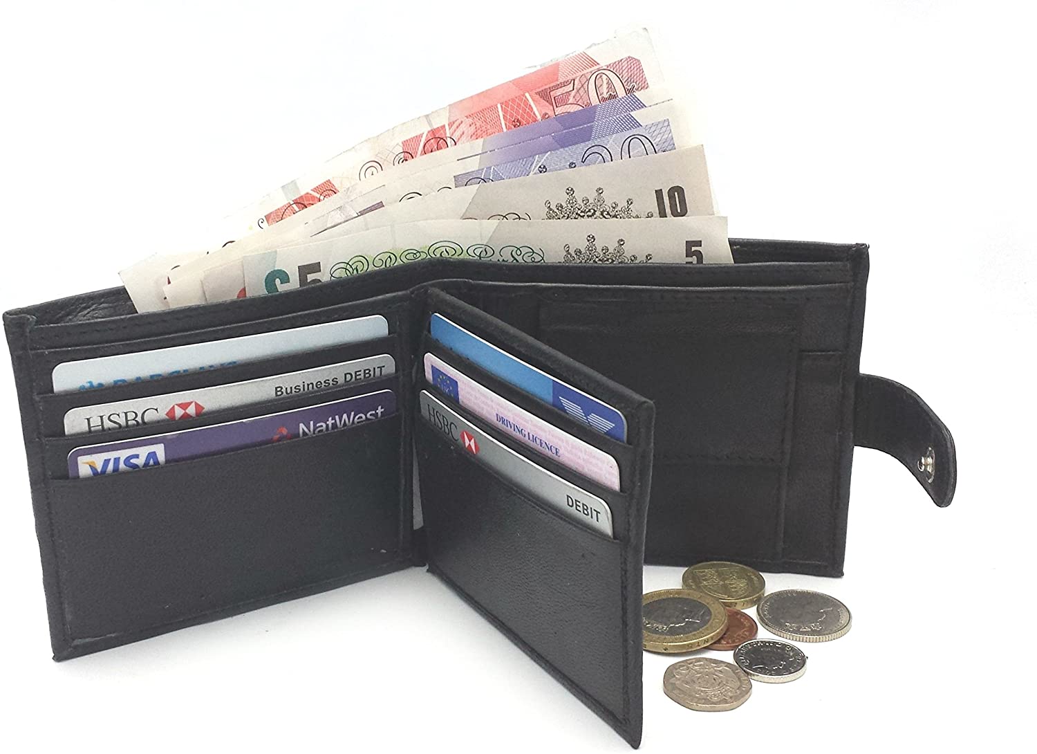 ODS:UK Mens Bifold Coin Leather Wallet Black - Image 3