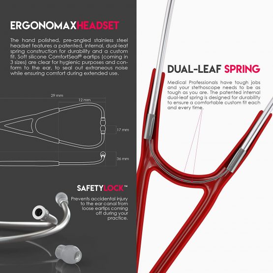 MDF ProCardial Cardiology Stethoscope, Adult, Dual Head, Free-Parts-for-Life, MDF797 (Burgundy (Napa), Stainless Steel) - Image 4
