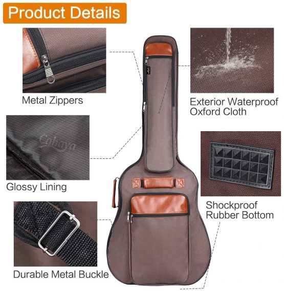 CAHAYA Guitar Bag 40 41 42 Inch Waterproof Guitar Case Upgraded Premium Version 12mm Sponge Padded 6 Pokects with Music Stand Pocket, CY0150 - Image 3
