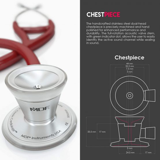MDF ProCardial Cardiology Stethoscope, Adult, Dual Head, Free-Parts-for-Life, MDF797 (Burgundy (Napa), Stainless Steel) - Image 3
